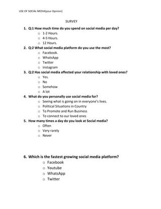 33 Social Media Survey Questionnaires .
